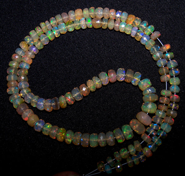 57.30 cts Large Size Insane Multi Rainbow Fire Color Play Natural Transparent Caramel Shade of Ethiopian Welo Opal Micro Faceted Beads String 4.3 to 7.5 MM AAA