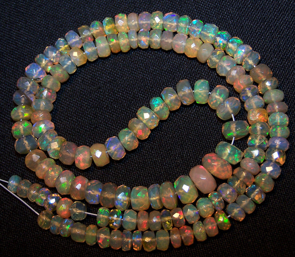 57.30 cts Large Size Insane Multi Rainbow Fire Color Play Natural Transparent Caramel Shade of Ethiopian Welo Opal Micro Faceted Beads String 4.3 to 7.5 MM AAA