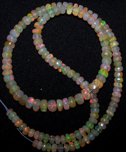 56 cts Insane Natural Multi Rainbow Color Play, Milky Ethiopian Welo Opal Micro Faceted Beads String 4 to 6 MM AAA 16 inch