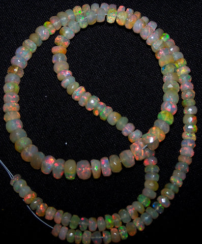 56 cts Insane Natural Multi Rainbow Color Play, Milky Ethiopian Welo Opal Micro Faceted Beads String 4 to 6 MM AAA 16 inch