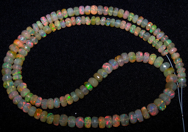 56 cts Insane Natural Multi Rainbow Color Play, Milky Ethiopian Welo Opal Micro Faceted Beads String 4 to 6 MM AAA 16 inch