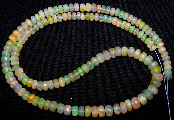 56 cts Insane Natural Multi Rainbow Color Play, Milky Ethiopian Welo Opal Micro Faceted Beads String 4 to 6 MM AAA 16 inch