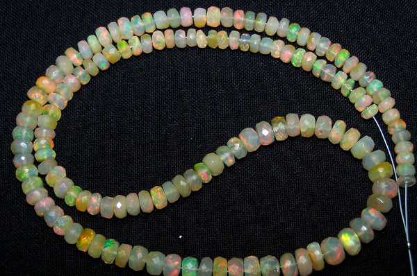 56 cts Insane Natural Multi Rainbow Color Play, Milky Ethiopian Welo Opal Micro Faceted Beads String 4 to 6 MM AAA 16 inch