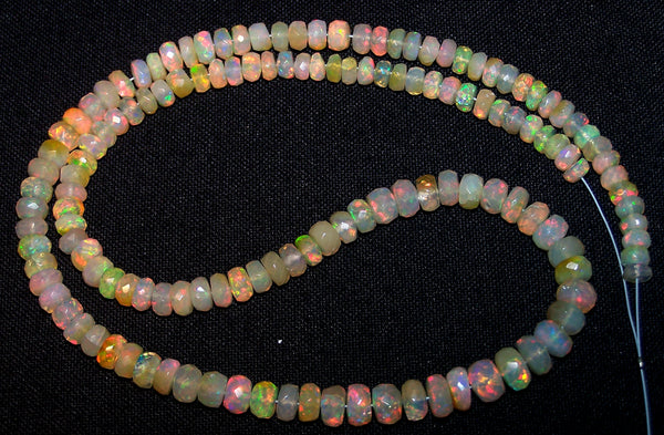 56 cts Insane Natural Multi Rainbow Color Play, Milky Ethiopian Welo Opal Micro Faceted Beads String 4 to 6 MM AAA 16 inch