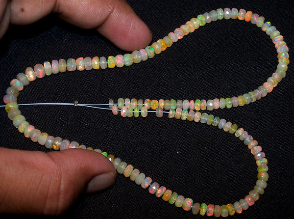 56 cts Insane Natural Multi Rainbow Color Play, Milky Ethiopian Welo Opal Micro Faceted Beads String 4 to 6 MM AAA 16 inch