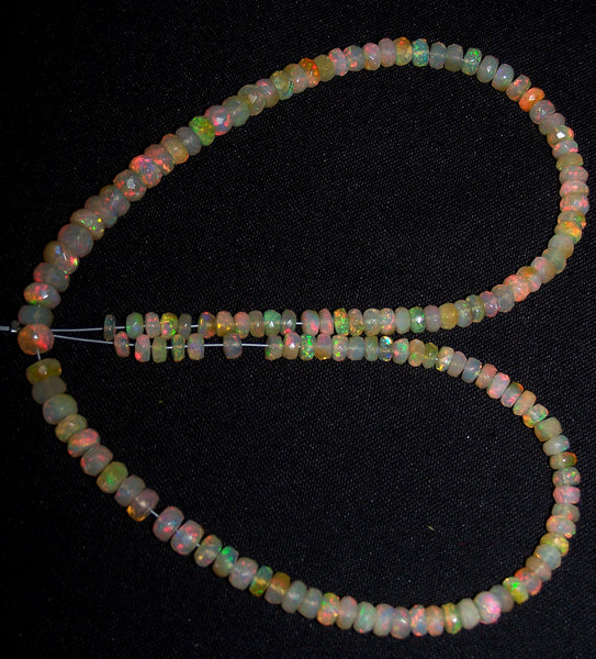 56 cts Insane Natural Multi Rainbow Color Play, Milky Ethiopian Welo Opal Micro Faceted Beads String 4 to 6 MM AAA 16 inch