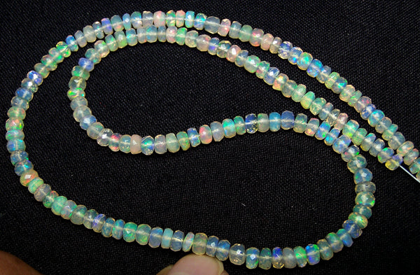 42.30 cts Insane Natural Multi Rainbow Color Play Transparent Ethiopian Welo Opal Micro Faceted Beads String 4 to 4.8 MM AAA