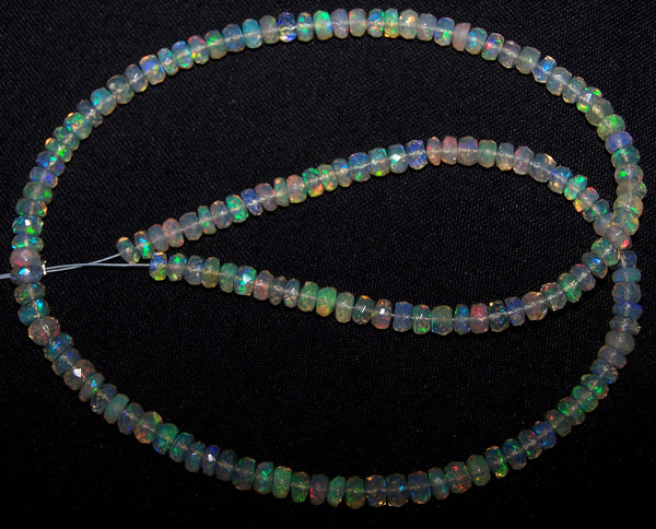 42.30 cts Insane Natural Multi Rainbow Color Play Transparent Ethiopian Welo Opal Micro Faceted Beads String 4 to 4.8 MM AAA