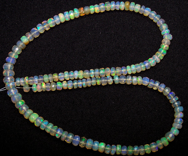 53.70 cts Insane Natural Multi Rainbow Color Play, Transparent Ethiopian Welo Opal Micro Faceted Beads String 4.5 to 6 MM AAA 16 1/2 inch