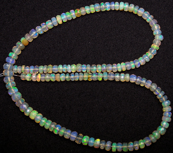 53.70 cts Insane Natural Multi Rainbow Color Play, Transparent Ethiopian Welo Opal Micro Faceted Beads String 4.5 to 6 MM AAA 16 1/2 inch