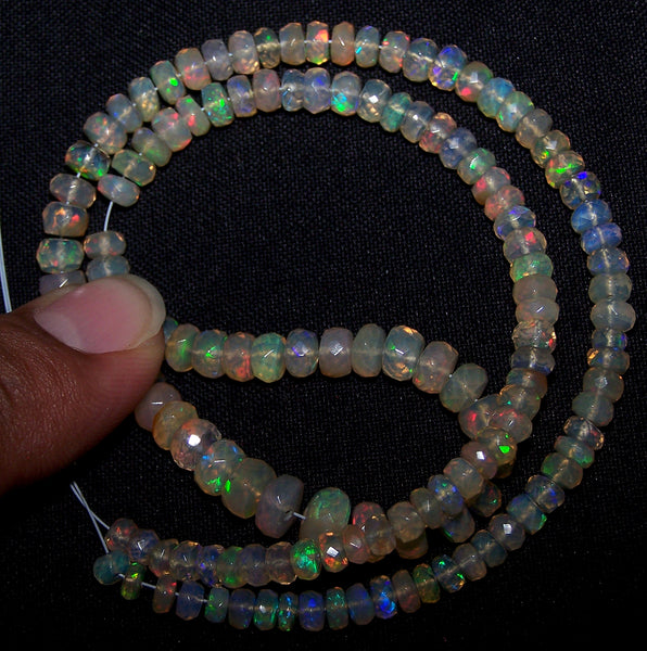 54 cts Natural Multi Rainbow Color Play, Transparent Ethiopian Welo Opal Micro Faceted Beads String 4 to 7.5 MM AAA 16 1/2 inch