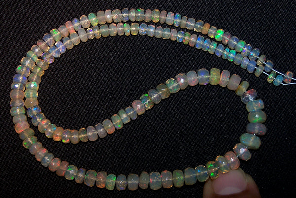 54 cts Natural Multi Rainbow Color Play, Transparent Ethiopian Welo Opal Micro Faceted Beads String 4 to 7.5 MM AAA 16 1/2 inch