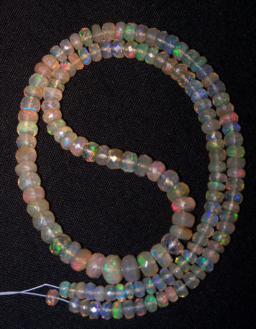 54 cts Natural Multi Rainbow Color Play, Transparent Ethiopian Welo Opal Micro Faceted Beads String 4 to 7.5 MM AAA 16 1/2 inch