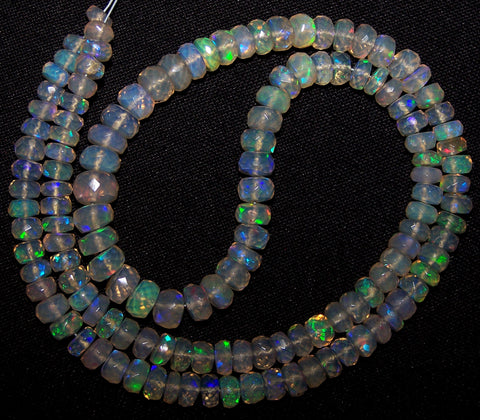 57.90 cts Insane Natural Multi Rainbow Color Play Transparent Ethiopian Welo Opal Micro Faceted Beads String 4.5 to 6.8 MM AAA