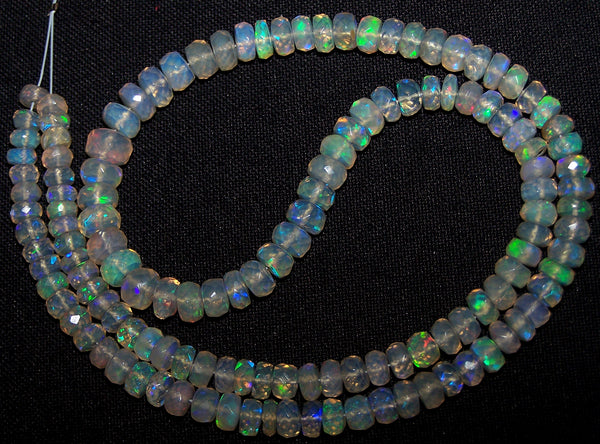 57.90 cts Insane Natural Multi Rainbow Color Play Transparent Ethiopian Welo Opal Micro Faceted Beads String 4.5 to 6.8 MM AAA