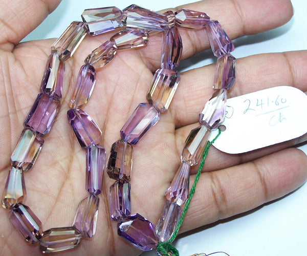 Unique 241 Cts Natural Ametrine (amethyst & Citrine Bio) Faceted Tumble/nugget Beads - Full 18 Inch Strand