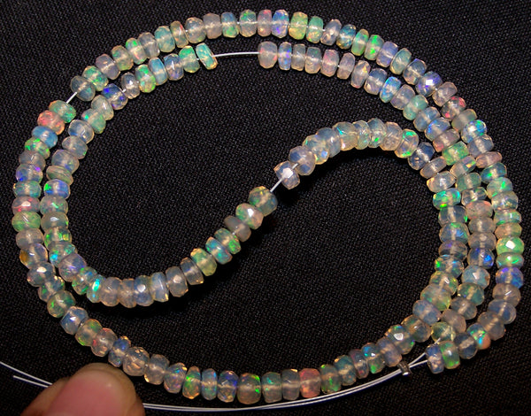 40.20 cts Insane Metallic Rainbow Fire Play Natural Transparent Ethiopian Welo Opal Micro Faceted Beads String 4.2 to 4.5 MM 16 1/2 " Long AAA