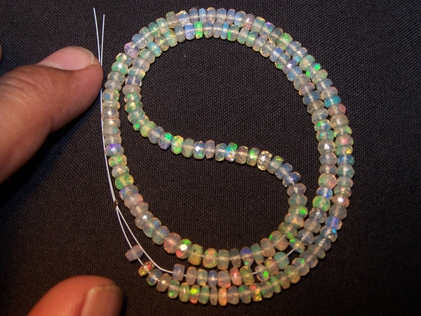 38.50 cts Insane Natural Multi Rainbow Color Play Transparent Ethiopian Welo Opal Micro Faceted Beads String 4 to 4.6 MM AAA