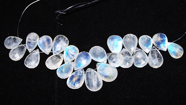 149 cts Blue Flashy White Rainbow Moonstone Almond Pear Briolette Drops (23 Pcs) Beads Mini - Layout 9.5 x 17 MM  > For Necklace, Earrings etc...