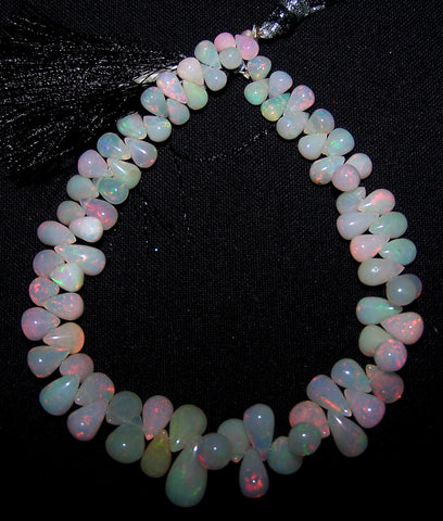 64 cts Insance Multi Rainbow Color Fire Play White Milky Ethiopian Welo Opal Plain Tear Drops (77 pieces) Beads, Full Layout 3.8 to 12.6 MM AAA