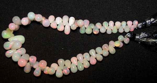 64 cts Insance Multi Rainbow Color Fire Play White Milky Ethiopian Welo Opal Plain Tear Drops (77 pieces) Beads, Full Layout 3.8 to 12.6 MM AAA