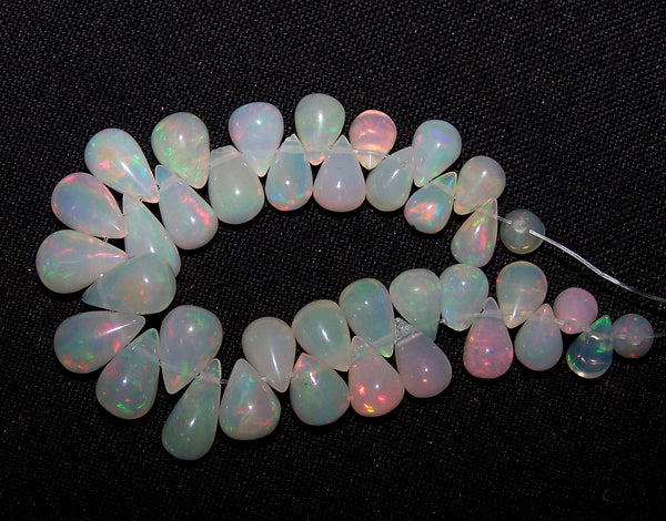 30 cts Insane Rainbow Fire Milky & Transparent Ethiopian Welo Opal Tear Drop (38 Pcs) Beads Layout 4.5 to 10 MM