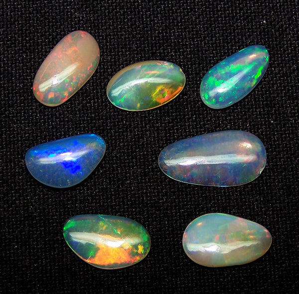 Sure Unique Insane Rainbow Color Play Ethiopian Welo Opal Smooth Slice Gems AAA, Milky and Transparent, (7 Pcs) Wholesale Lot/Parcel
