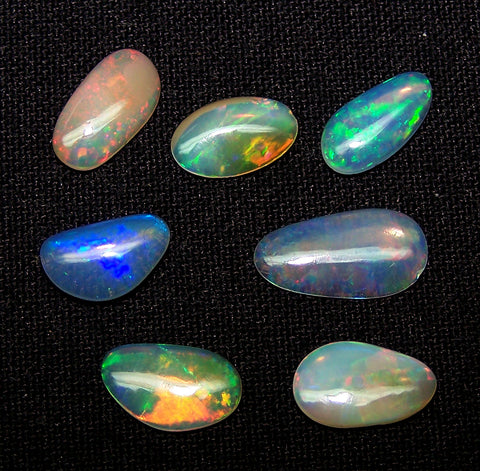 Sure Unique Insane Rainbow Color Play Ethiopian Welo Opal Smooth Slice Gems AAA, Milky and Transparent, (7 Pcs) Wholesale Lot/Parcel