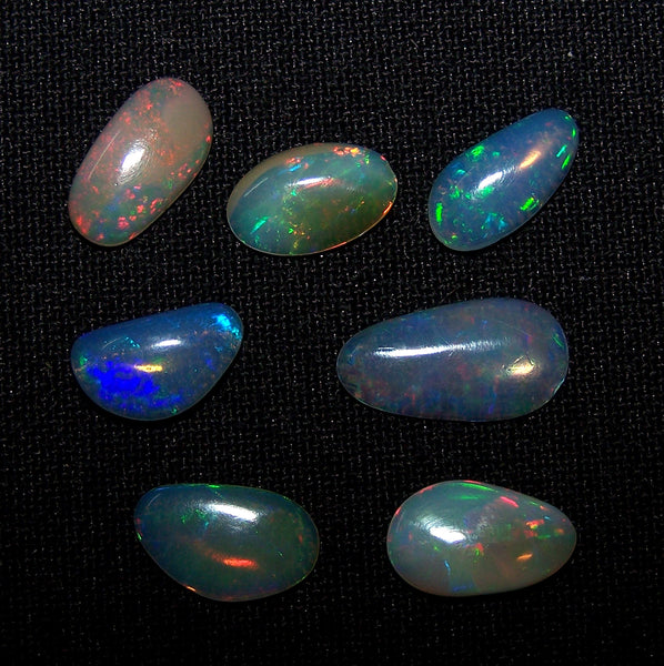 Sure Unique Insane Rainbow Color Play Ethiopian Welo Opal Smooth Slice Gems AAA, Milky and Transparent, (7 Pcs) Wholesale Lot/Parcel