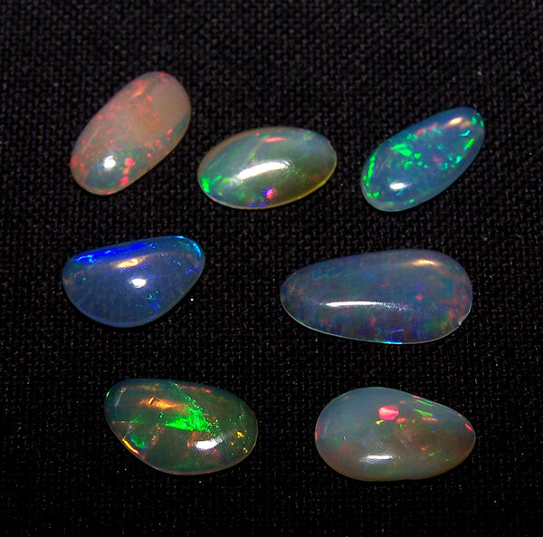 Sure Unique Insane Rainbow Color Play Ethiopian Welo Opal Smooth Slice Gems AAA, Milky and Transparent, (7 Pcs) Wholesale Lot/Parcel