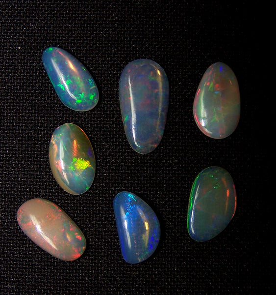 Sure Unique Insane Rainbow Color Play Ethiopian Welo Opal Smooth Slice Gems AAA, Milky and Transparent, (7 Pcs) Wholesale Lot/Parcel