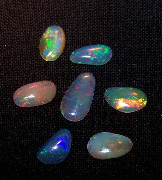 Sure Unique Insane Rainbow Color Play Ethiopian Welo Opal Smooth Slice Gems AAA, Milky and Transparent, (7 Pcs) Wholesale Lot/Parcel
