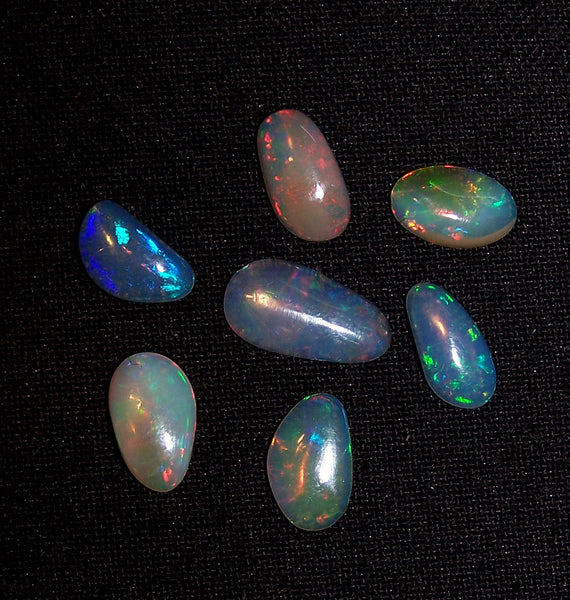 Sure Unique Insane Rainbow Color Play Ethiopian Welo Opal Smooth Slice Gems AAA, Milky and Transparent, (7 Pcs) Wholesale Lot/Parcel