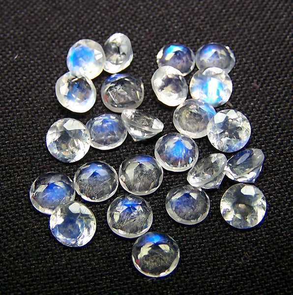 Transparent Blue Flashy White Rainbow Moonstone 5 mm Faceted Round Cut Loose Gem,Masterpiece Calibrated 100 % Natural Gems AAA (1 Piece) Per Order