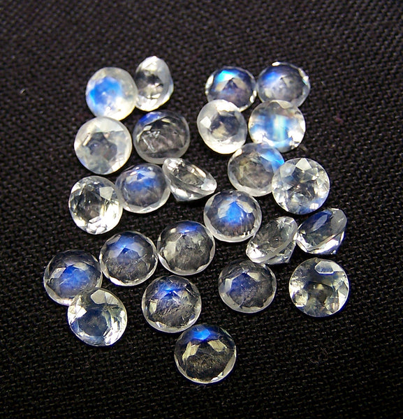 Transparent Blue Flashy White Rainbow Moonstone 5 mm Faceted Round Cut Loose Gem,Masterpiece Calibrated 100 % Natural Gems AAA (1 Piece) Per Order