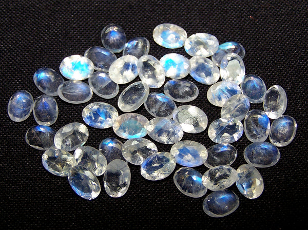 Transparent Blue Flashy White Rainbow Moonstone 5 X 7 Mm Faceted Oval Gem,masterpiece Calibrated 100 % Natural Loose Aaa (1 Piece) Per Order