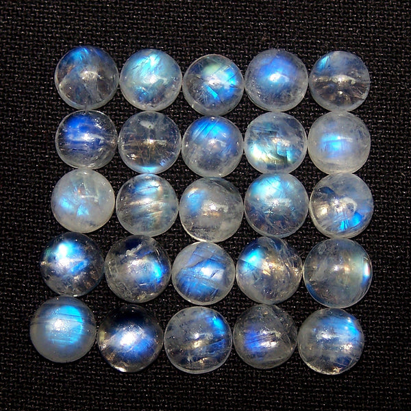 Blue Flashy White Rainbow Moonstone 6 mm Round Cabochon Loose Gem,Masterpiece Calibrated 100 % Natural Gems AAA (1 Piece) Per Order