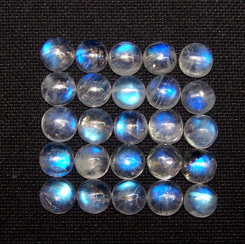 Blue Flashy White Rainbow Moonstone 5 mm Round Cabochon Loose Gem,Masterpiece, 100 % Natural Gems AAA (5 Piece) Lot/Parcel Per Order