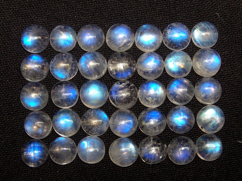 Masterpiece Blue Flashy White Rainbow Moonstone Calibrated 7 mm Round Cabochon Loose Gem, 100 % Natural Gems AAA (1 Piece) Per Order