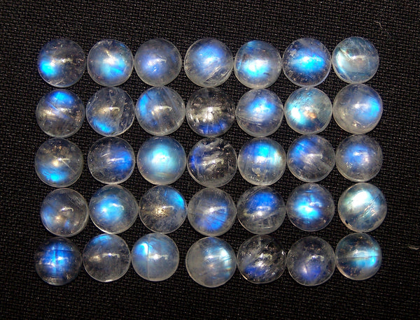Masterpiece Blue Flashy White Rainbow Moonstone Calibrated 7 mm Round Cabochon Loose Gem, 100 % Natural Gems AAA (1 Piece) Per Order