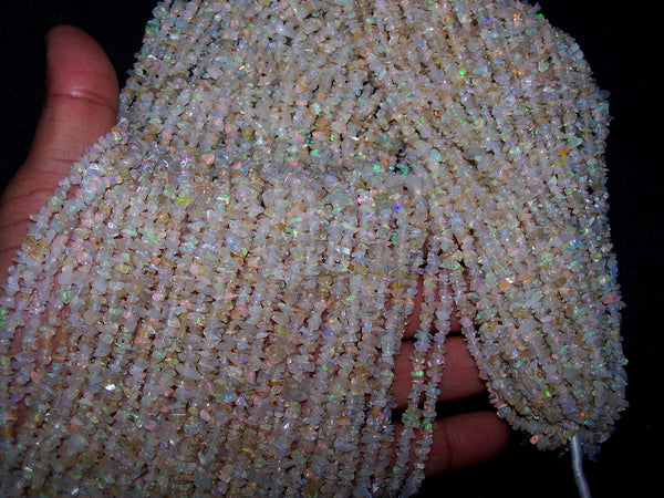 Multi Rainbow Fire Free Form Ethiopian Welo Opal Chip bead string 3.2-4.5 MM 16 " Long