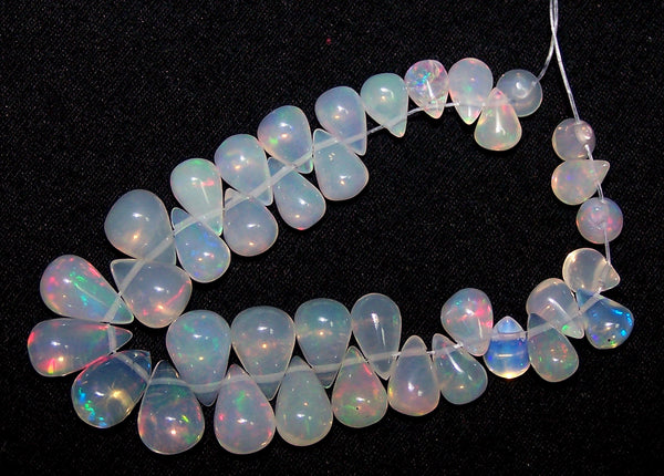 23 cts Multi Rainbow Fire Transparent Ethiopian Welo Opal Tear Drops (37 Pcs) Beads Mini-Layout 4.4 x 4.7 to 5 x 9 MM AAA