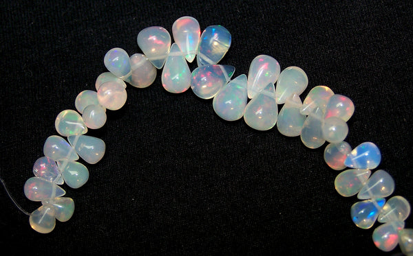 23 cts Multi Rainbow Fire Transparent Ethiopian Welo Opal Tear Drops (37 Pcs) Beads Mini-Layout 4.4 x 4.7 to 5 x 9 MM AAA