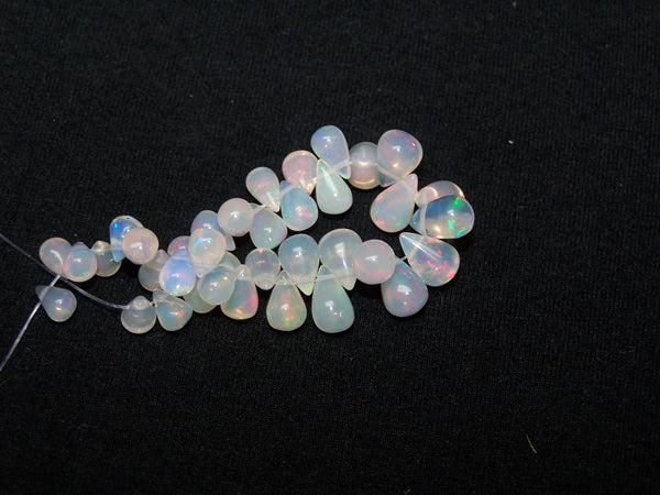 23 cts Multi Rainbow Fire Transparent Ethiopian Welo Opal Tear Drops (37 Pcs) Beads Mini-Layout 4.4 x 4.7 to 5 x 9 MM AAA
