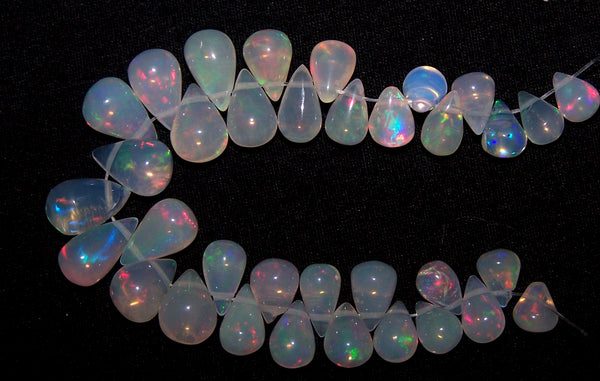23 cts Multi Rainbow Fire Transparent Ethiopian Welo Opal Tear Drops (37 Pcs) Beads Mini-Layout 4.4 x 4.7 to 5 x 9 MM AAA