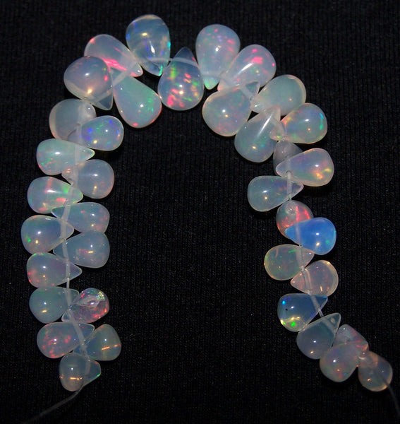 23 cts Multi Rainbow Fire Transparent Ethiopian Welo Opal Tear Drops (37 Pcs) Beads Mini-Layout 4.4 x 4.7 to 5 x 9 MM AAA
