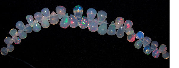 23 cts Multi Rainbow Fire Transparent Ethiopian Welo Opal Tear Drops (37 Pcs) Beads Mini-Layout 4.4 x 4.7 to 5 x 9 MM AAA