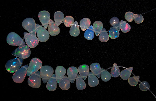 23 cts Multi Rainbow Fire Transparent Ethiopian Welo Opal Tear Drops (37 Pcs) Beads Mini-Layout 4.4 x 4.7 to 5 x 9 MM AAA