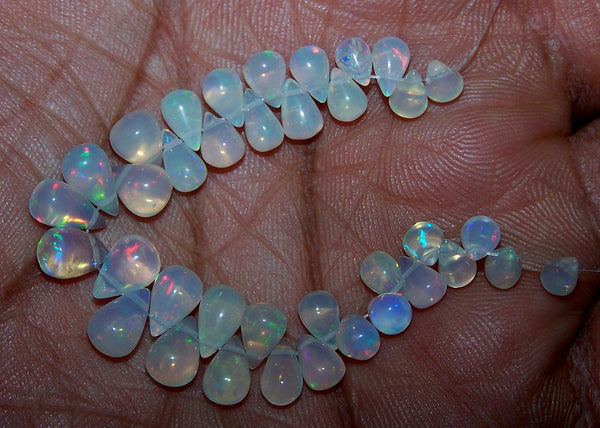 23 cts Multi Rainbow Fire Transparent Ethiopian Welo Opal Tear Drops (37 Pcs) Beads Mini-Layout 4.4 x 4.7 to 5 x 9 MM AAA