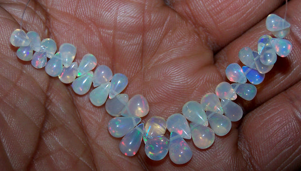 23 cts Multi Rainbow Fire Transparent Ethiopian Welo Opal Tear Drops (37 Pcs) Beads Mini-Layout 4.4 x 4.7 to 5 x 9 MM AAA